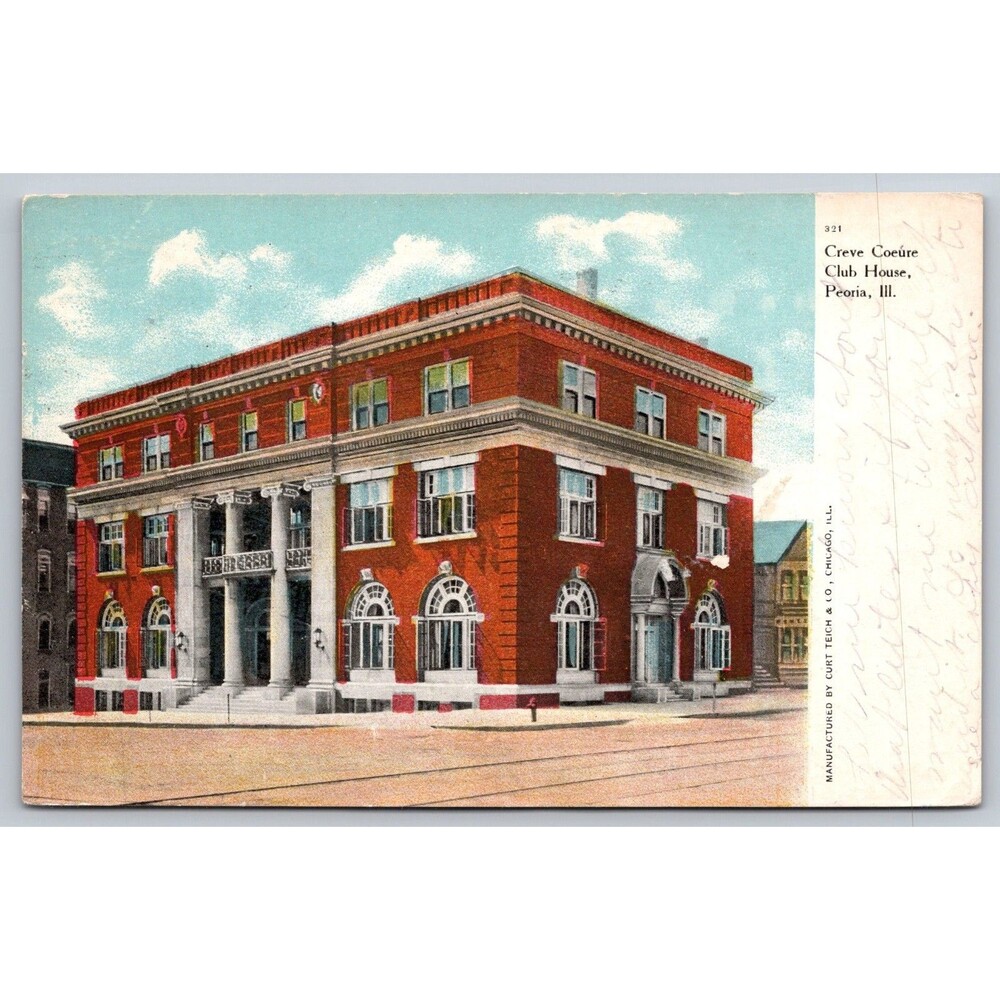 1910s Creve Coeur Club House Peoria IL Postcard Curt Teich #321 Leadville CO